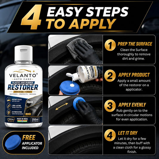Plastic & Rubber Restorer for Car | Revives Faded Plastic, Rubber & Vinyl Trim | Non-Greasy Formula | Long-Lasting UV Protection | Bumpers, Dashboard, Door Trims, Bike Panels | 250ml