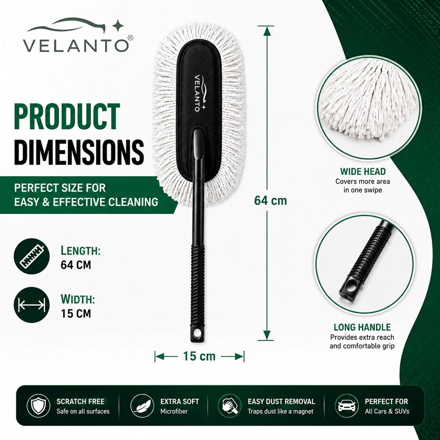 VELANTO Premium Car Duster Combo | Scratch-Free Cleaning with Ultra Soft Microfiber Towel