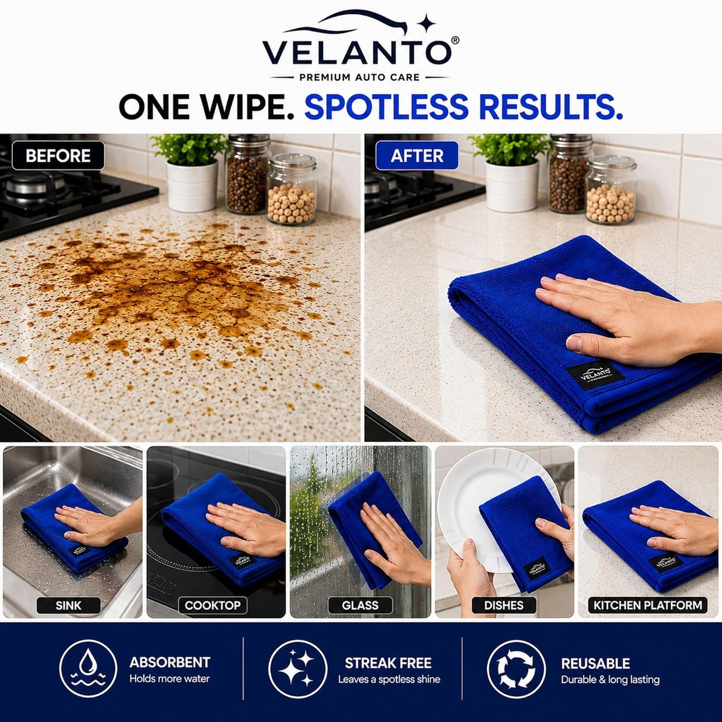 Microfiber Cleaning Cloth for Car Cleaning, Kitchen & Home | 400 GSM Premium Dual Sided Towel | Long & Short Pile | Super Absorbent, Streak Free, Scratch Free | 40x60 cm | Pack of 2
