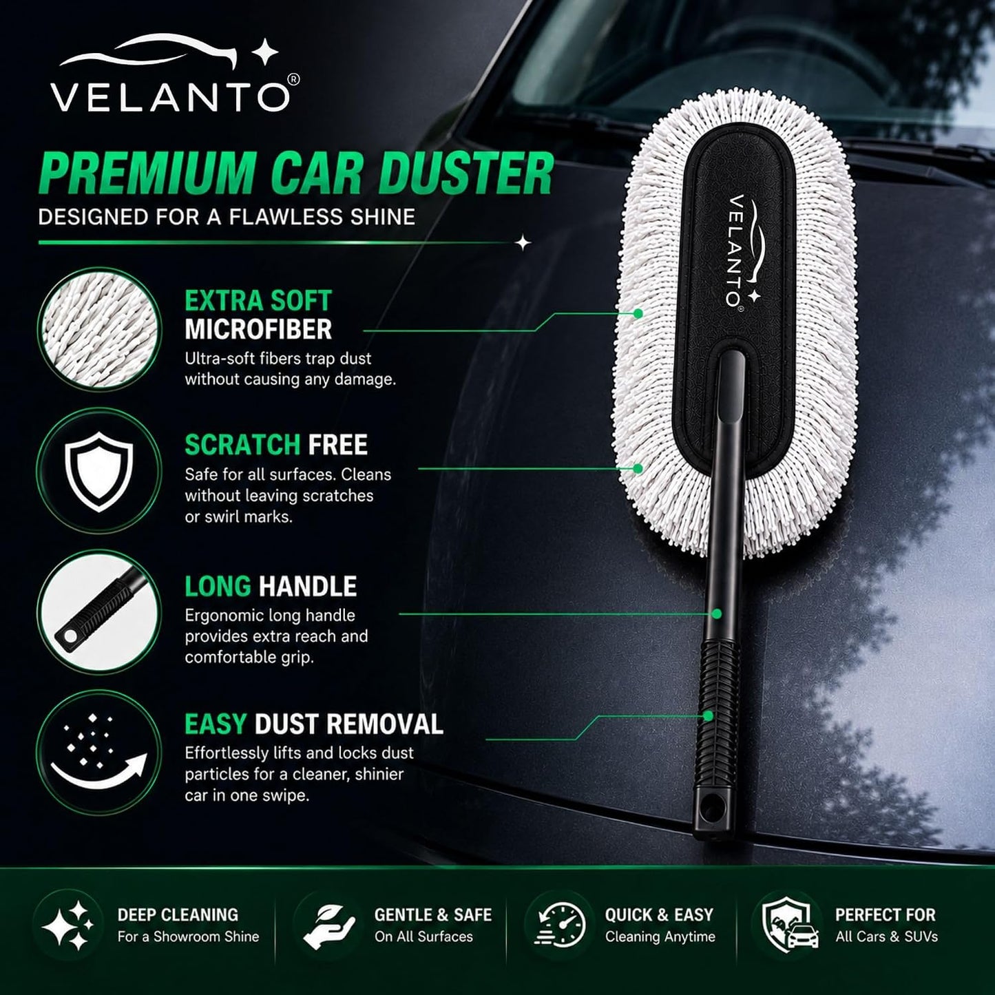 VELANTO Premium Car Duster Combo | Scratch-Free Cleaning with Ultra Soft Microfiber Towel