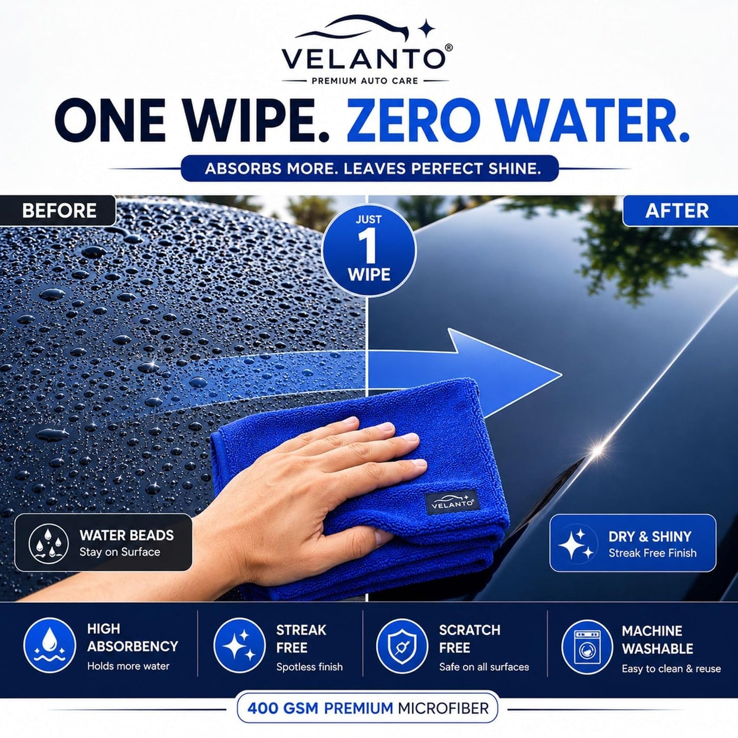 Microfiber Cleaning Cloth for Car Cleaning, Kitchen & Home | 400 GSM Premium Dual Sided Towel | Long & Short Pile | Super Absorbent, Streak Free, Scratch Free | 40x60 cm | Pack of 2