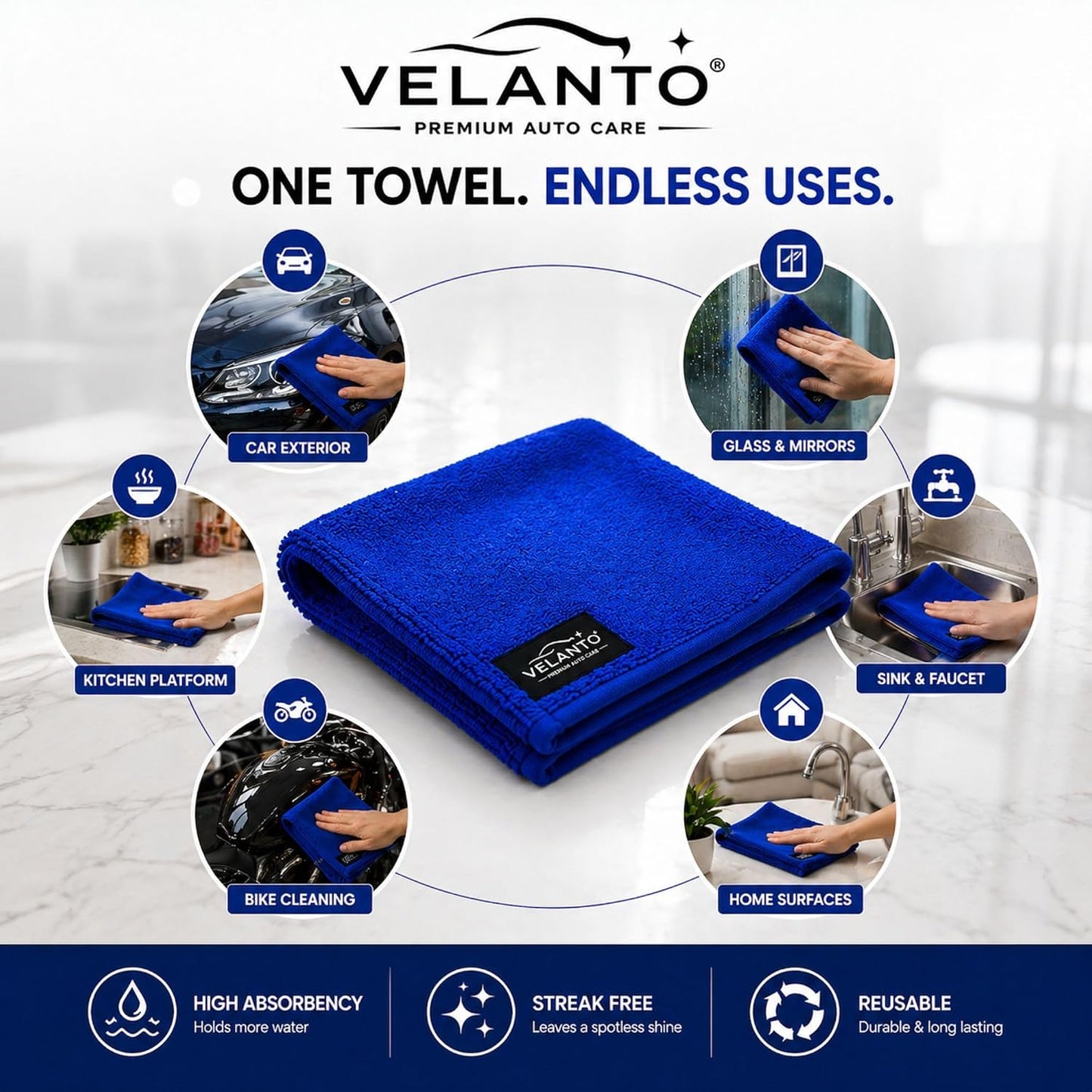 Microfiber Cleaning Cloth for Car Cleaning, Kitchen & Home | 400 GSM Premium Dual Sided Towel | Long & Short Pile | Super Absorbent, Streak Free, Scratch Free | 40x60 cm | Pack of 2