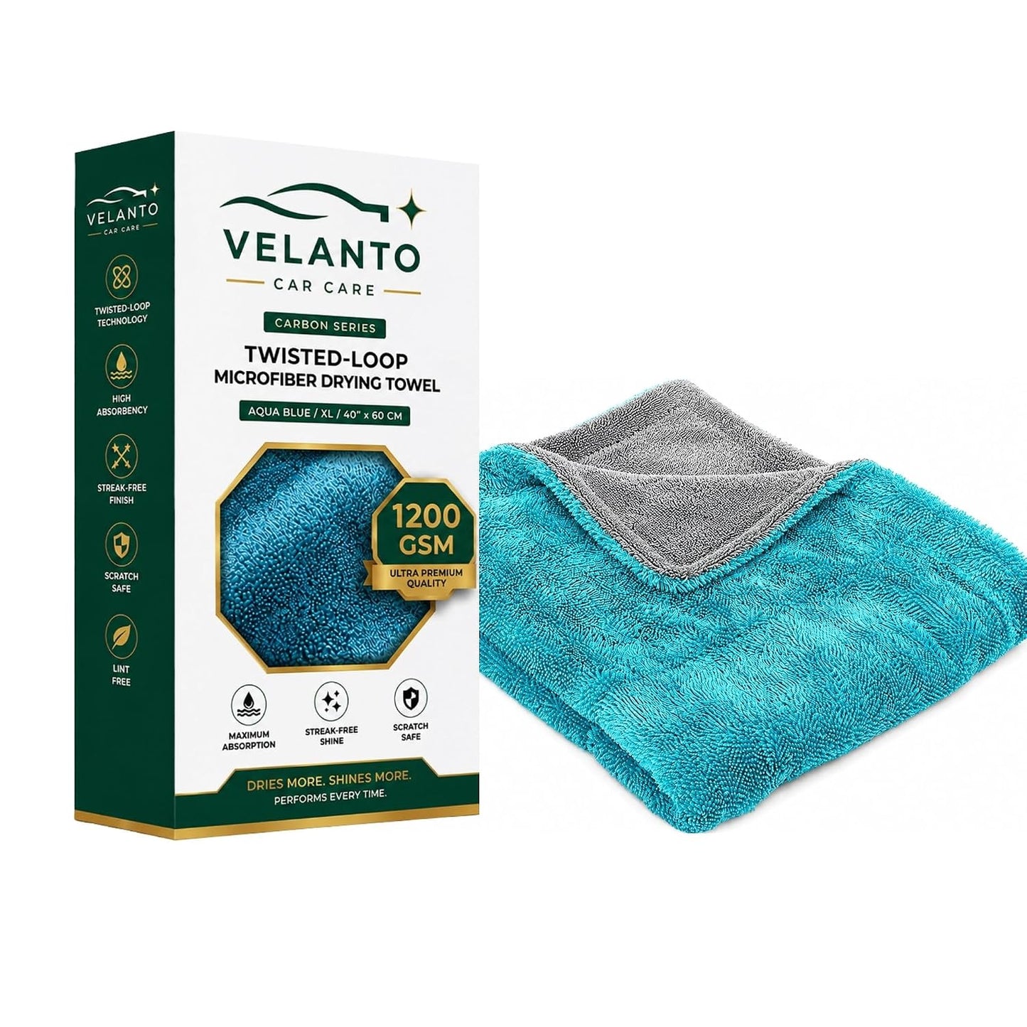 Microfiber Cloth for Car Cleaning Washing & Detailing – 1200 GSM Twisted Loop, 60x40 cm, Edgeless High Absorbent Quick Drying Towel | Lint Free, Dual Sided | Car, Bike & Home Use – 1 Pcs
