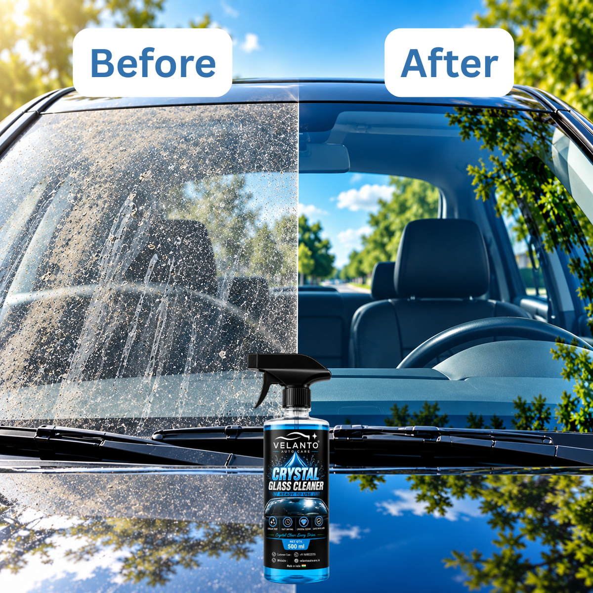 VELANTO Crystal Glass & Screen Cleaner – 500ml - Buy 1 Get 1