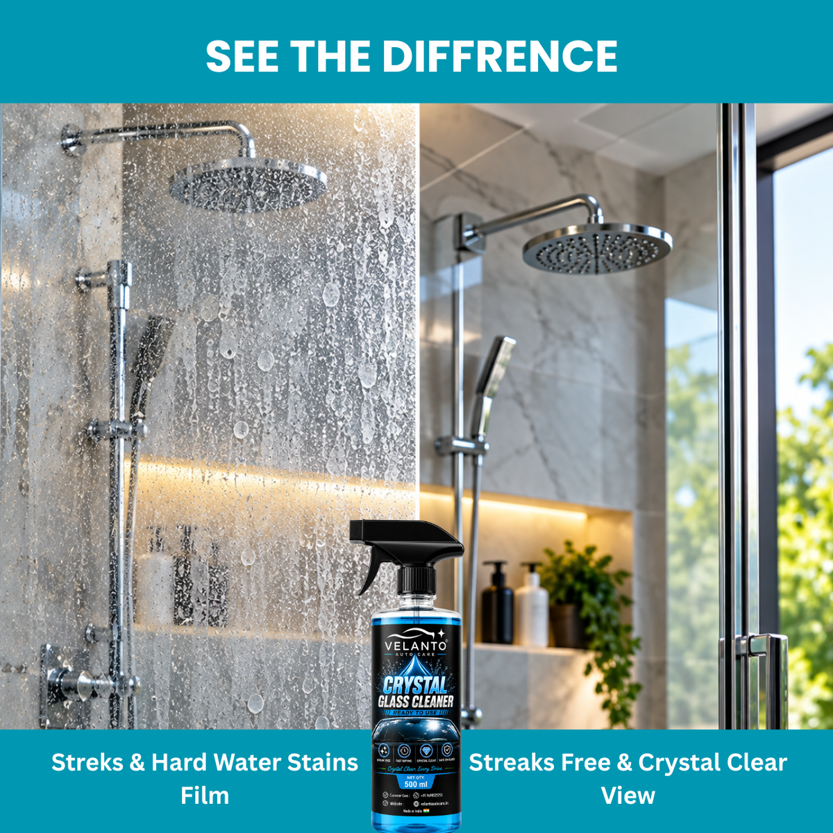 VELANTO Crystal Glass & Screen Cleaner – 500ml - Buy 1 Get 1