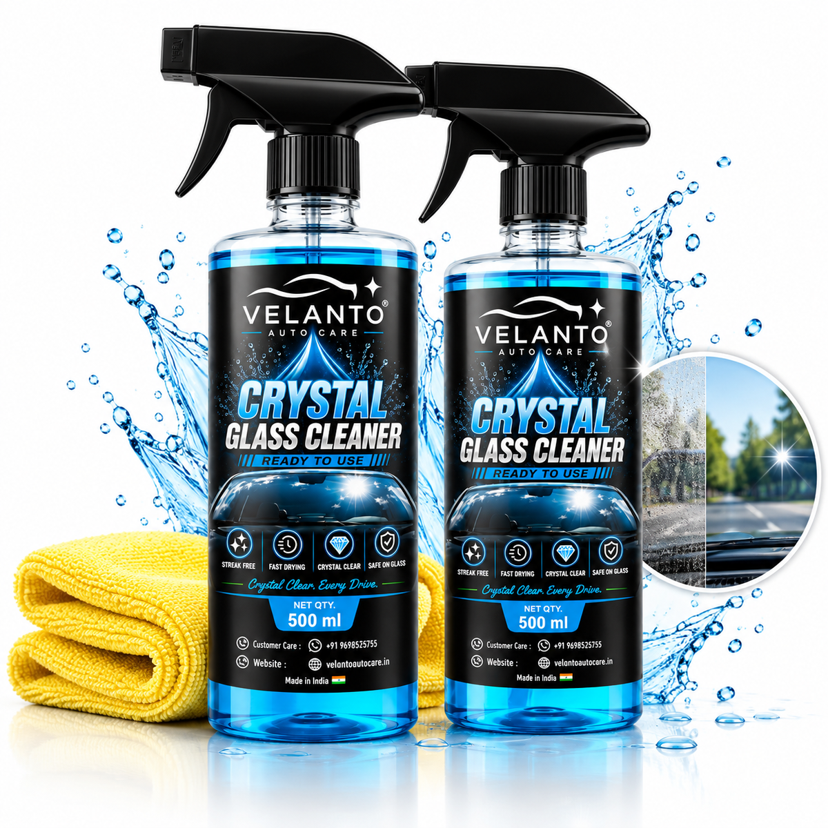 VELANTO Crystal Glass & Screen Cleaner – 500ml - Buy 1 Get 1